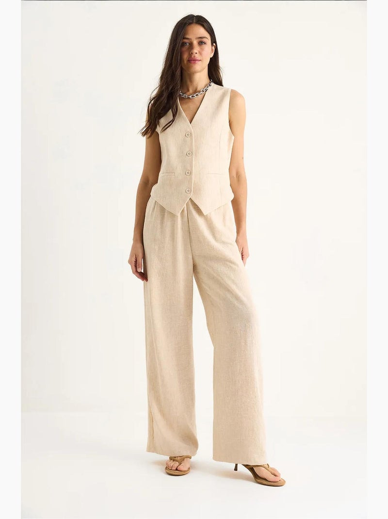 Conjunto de tres piezas con pantalón de cintura alta, chaleco y forro lucci Beige natural - Kiabi