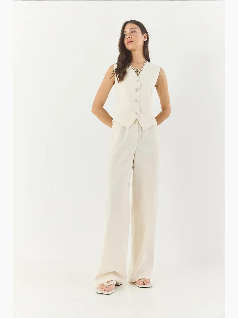 Conjunto de tres piezas con pantalón de cintura alta, chaleco y forro lucci Blanco roto - Kiabi