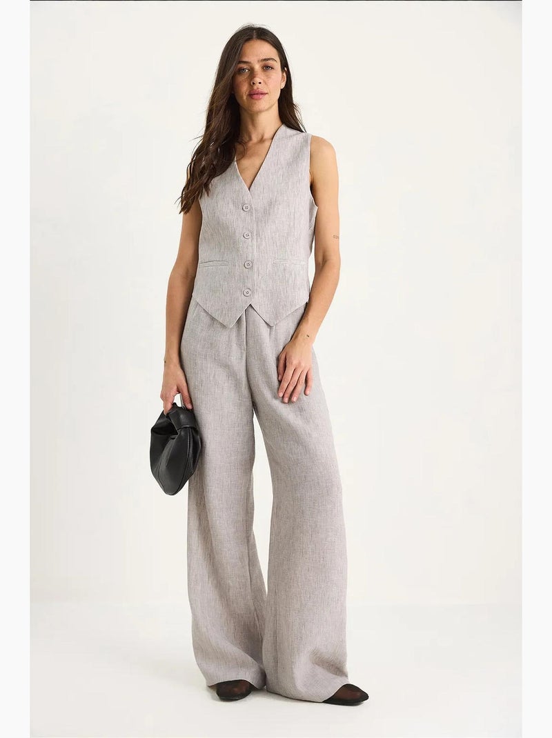 Conjunto de tres piezas con pantalón de cintura alta, chaleco y forro lucci Gris claro - Kiabi