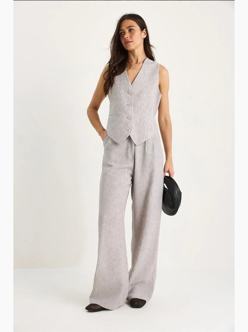 Conjunto de tres piezas con pantalón de cintura alta, chaleco y forro lucci Gris claro - Kiabi