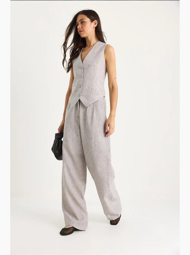 Conjunto de tres piezas con pantalón de cintura alta, chaleco y forro lucci Gris claro - Kiabi