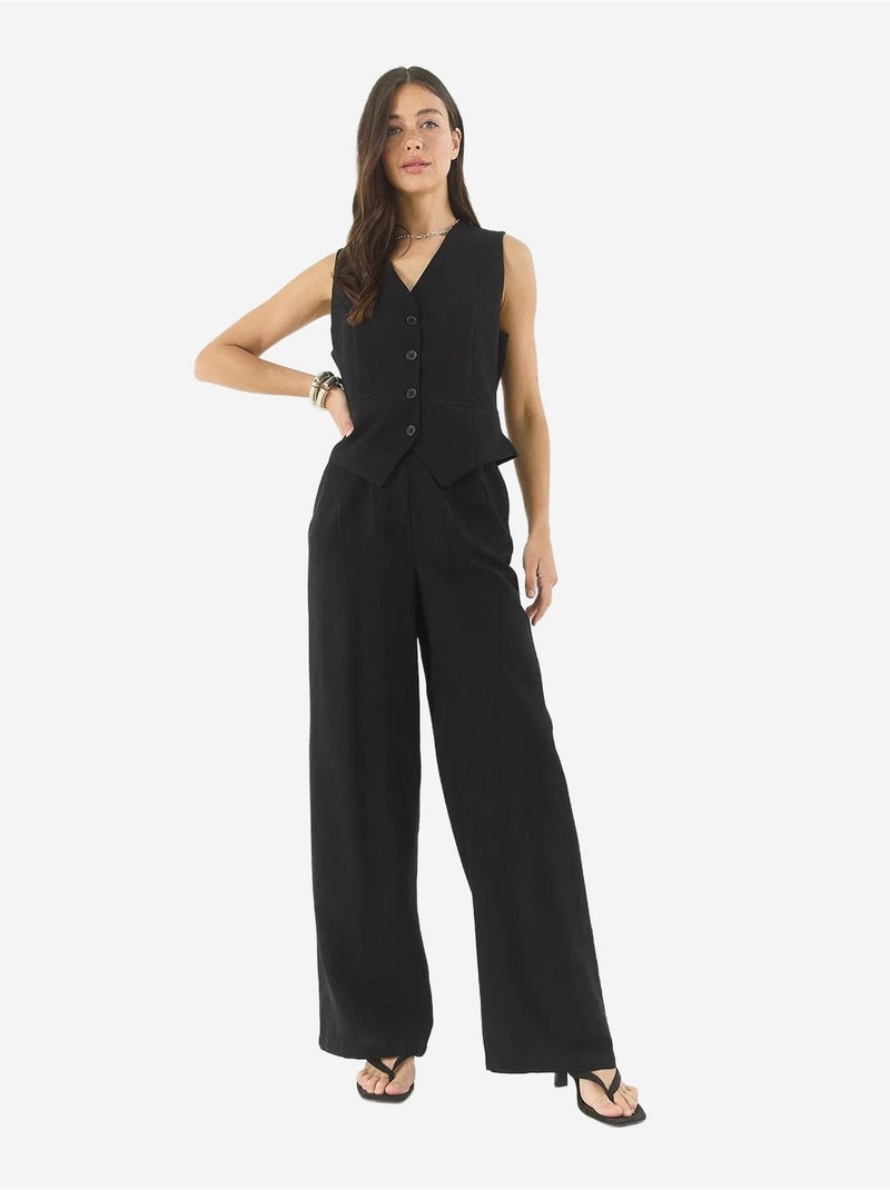Conjunto de tres piezas con pantalón de cintura alta, chaleco y forro lucci Negro - Kiabi