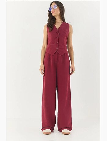 Conjunto de tres piezas con pantalón de cintura alta, chaleco y forro lucci