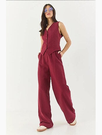 Conjunto de tres piezas con pantalón de cintura alta, chaleco y forro lucci