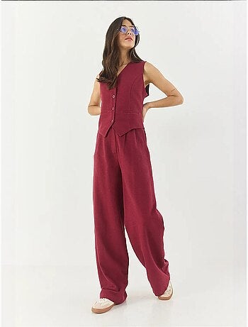 Conjunto de tres piezas con pantalón de cintura alta, chaleco y forro lucci