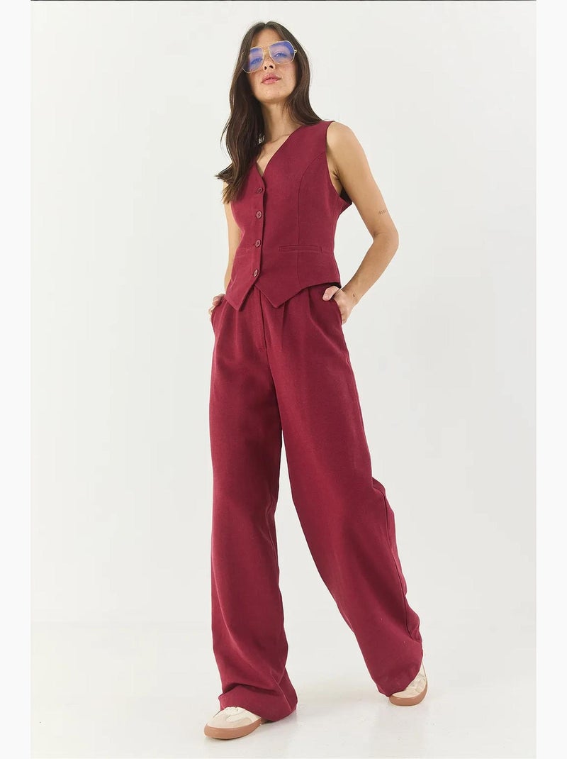 Conjunto de tres piezas con pantalón de cintura alta, chaleco y forro lucci Rojo burdeos - Kiabi