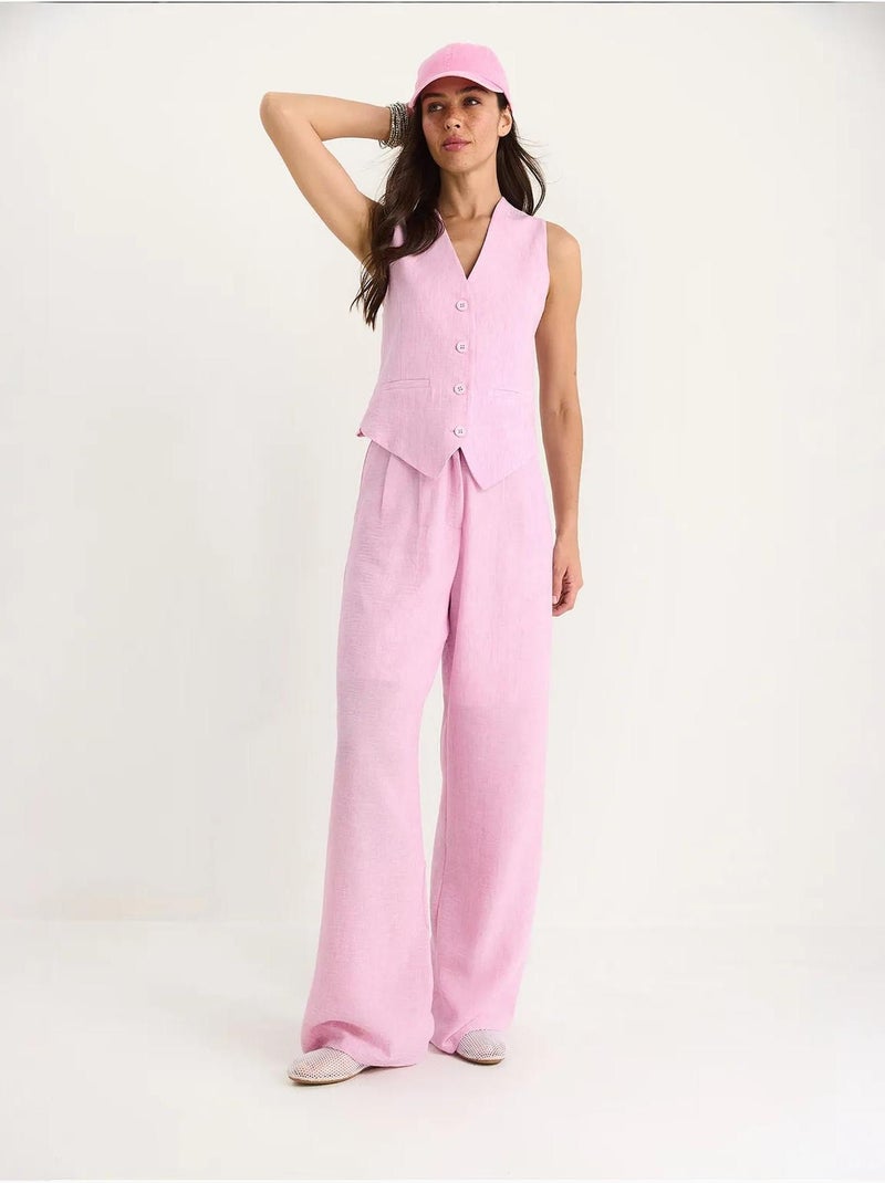 Conjunto de tres piezas con pantalón de cintura alta, chaleco y forro lucci Rosa claro - Kiabi