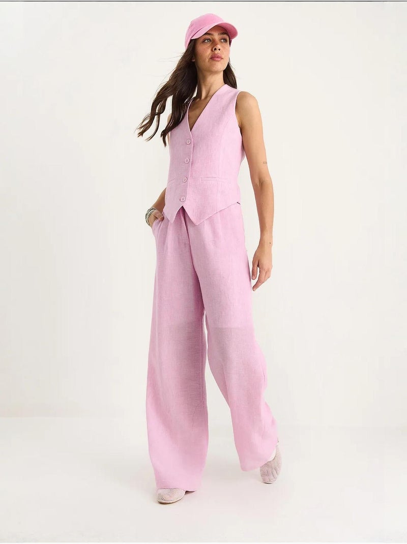 Conjunto de tres piezas con pantalón de cintura alta, chaleco y forro lucci Rosa claro - Kiabi