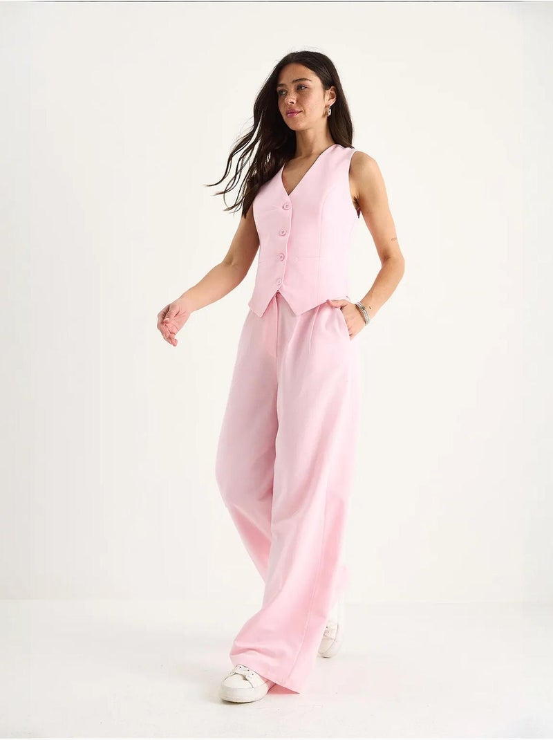 Conjunto de tres piezas con pantalón de cintura alta, chaleco y forro lucci Rosa - Kiabi