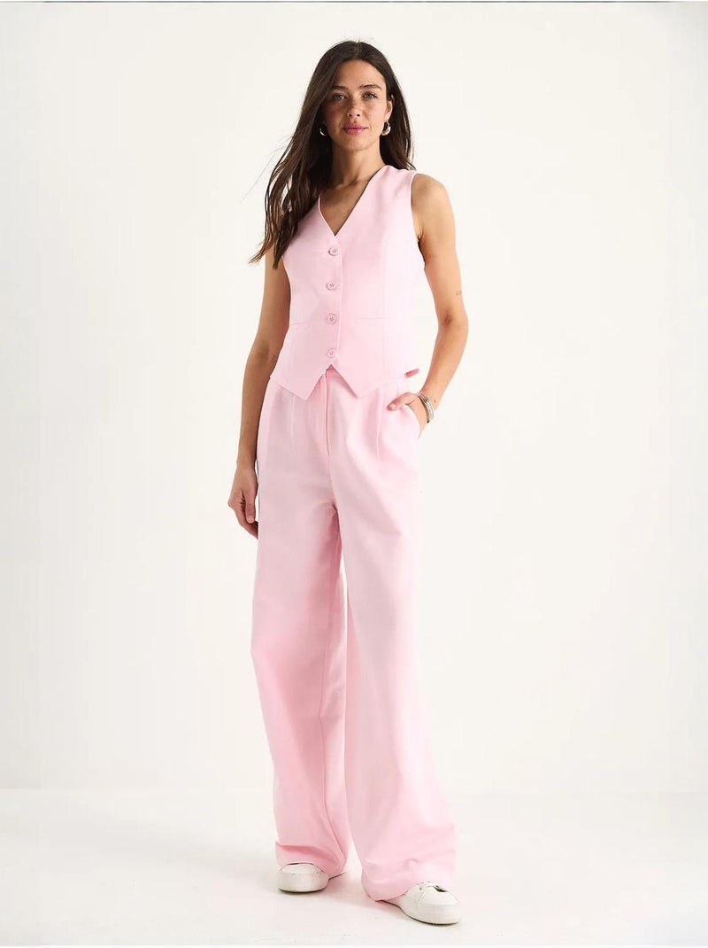 Conjunto de tres piezas con pantalón de cintura alta, chaleco y forro lucci Rosa - Kiabi