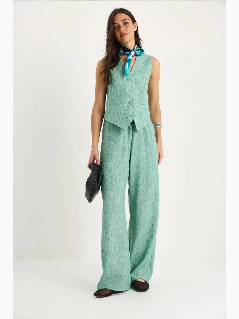 Conjunto de tres piezas con pantalón de cintura alta, chaleco y forro lucci Verde - Kiabi