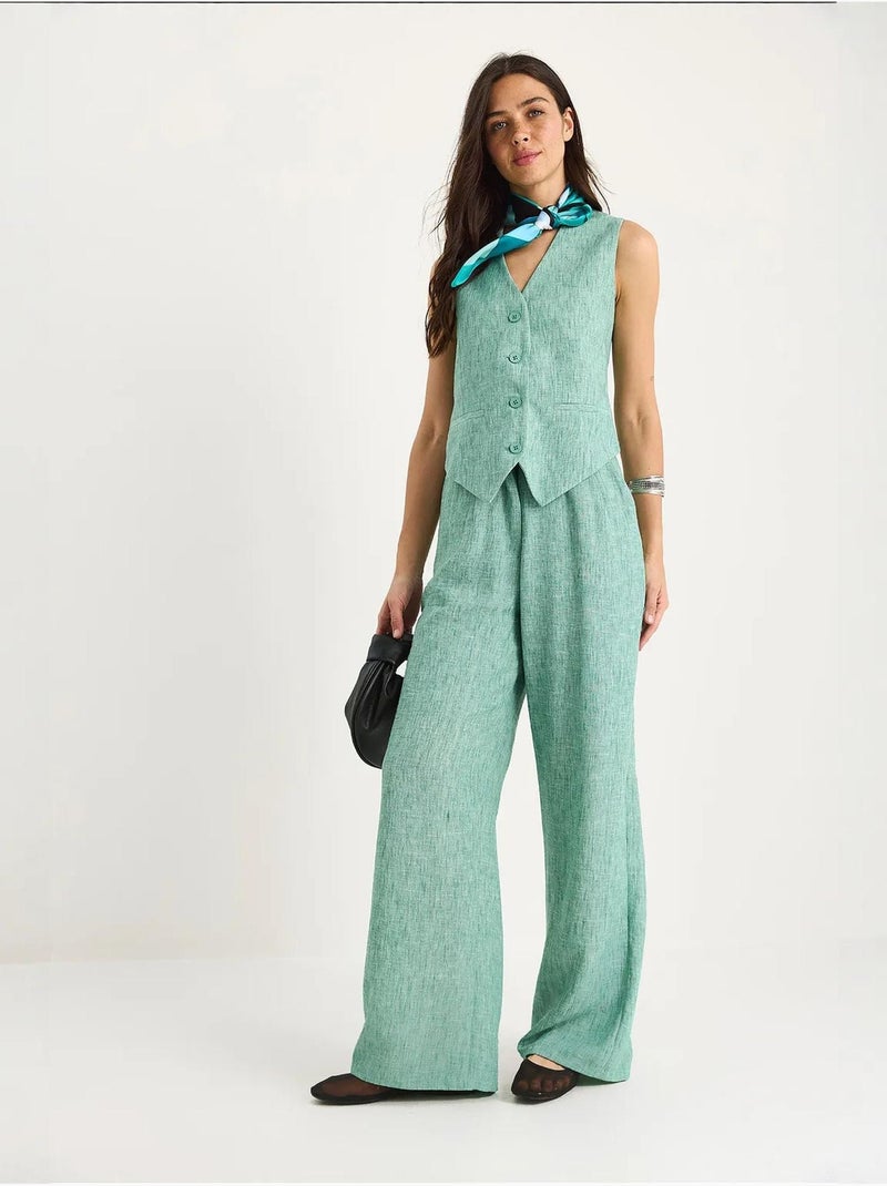 Conjunto de tres piezas con pantalón de cintura alta, chaleco y forro lucci Verde - Kiabi