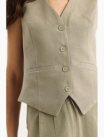 Conjunto de tres piezas con pantalón de cintura alta, chaleco y forro lucci