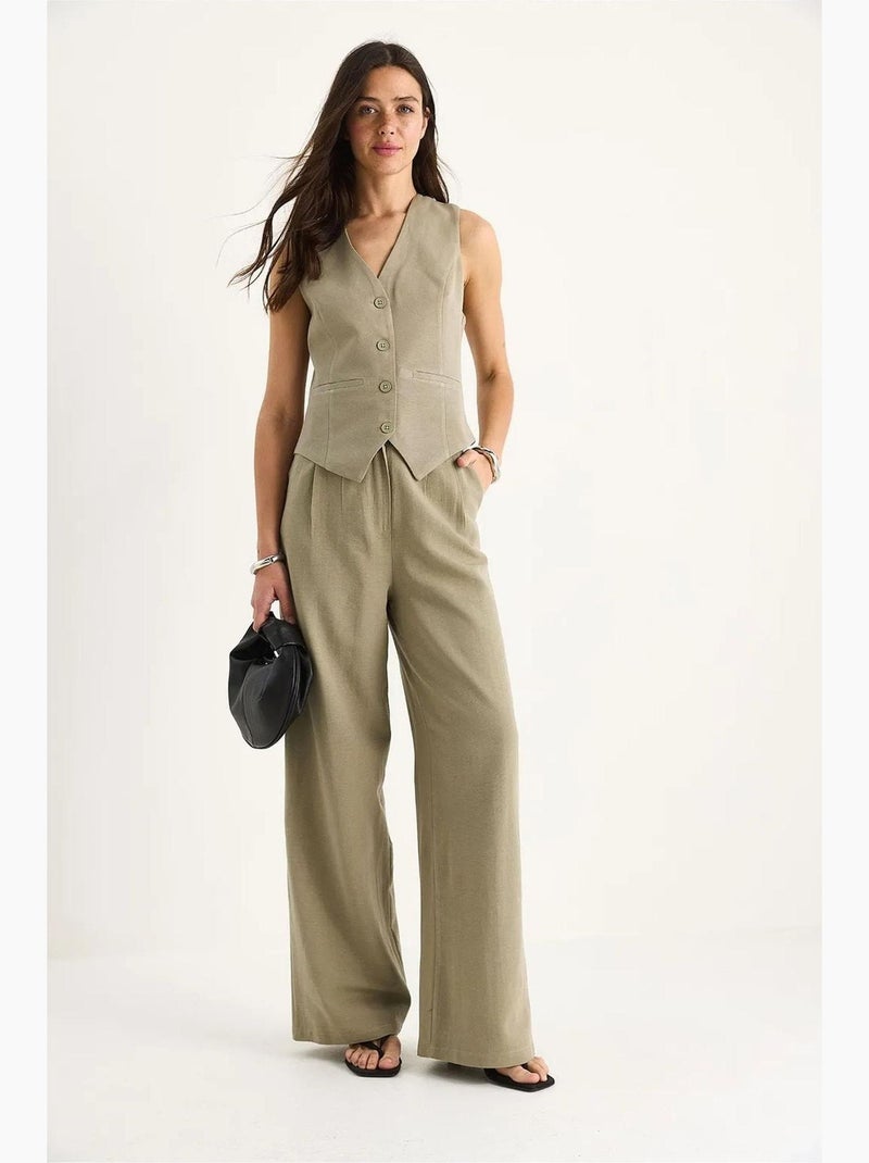 Conjunto de tres piezas con pantalón de cintura alta, chaleco y forro lucci Verde menta - Kiabi
