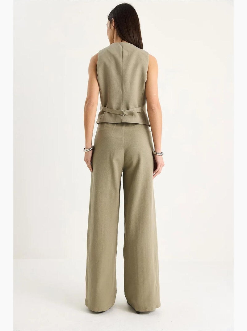 Conjunto de tres piezas con pantalón de cintura alta, chaleco y forro lucci Verde menta - Kiabi