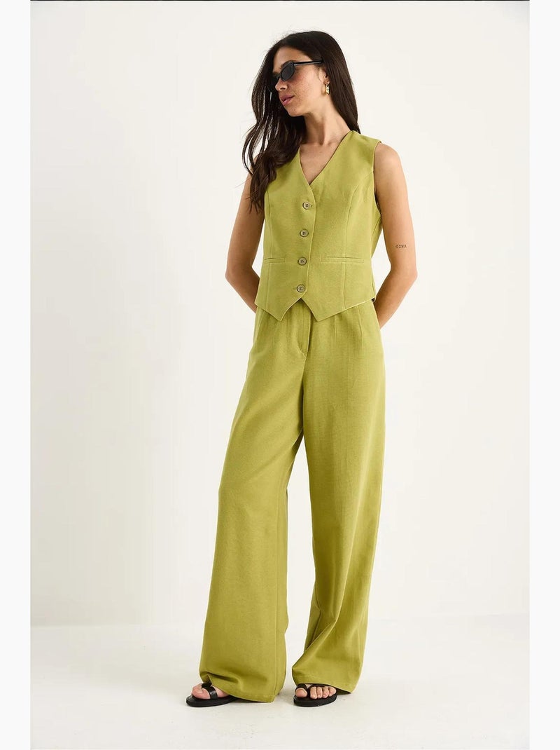Conjunto de tres piezas con pantalón de cintura alta, chaleco y forro lucci Verde tilo - Kiabi