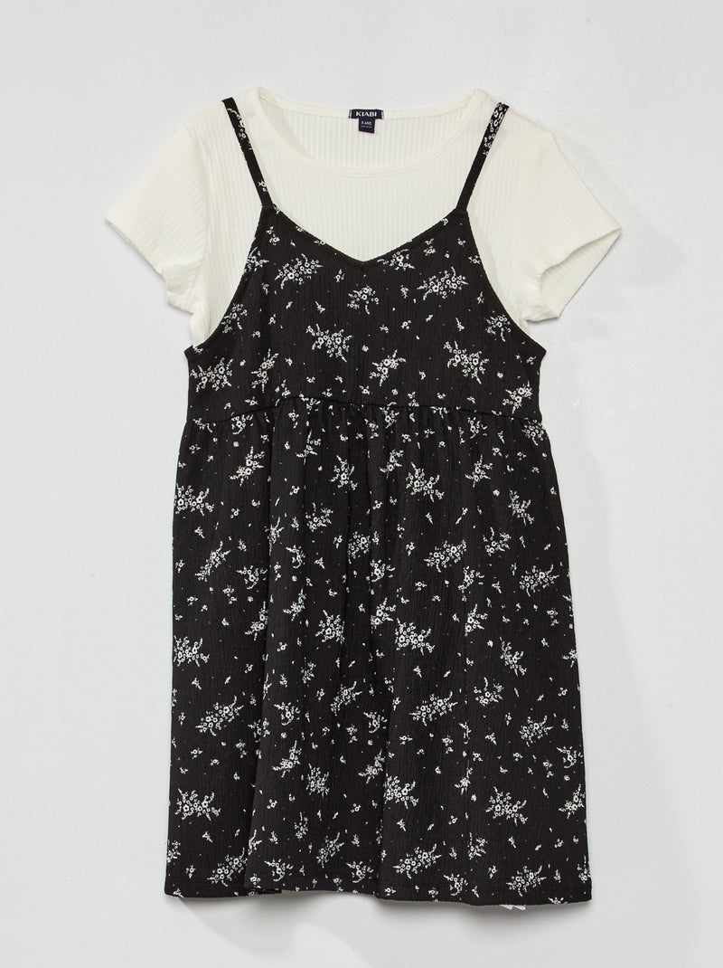 Conjunto de vestido + camiseta + coletero - 3 piezas NEGRO - Kiabi