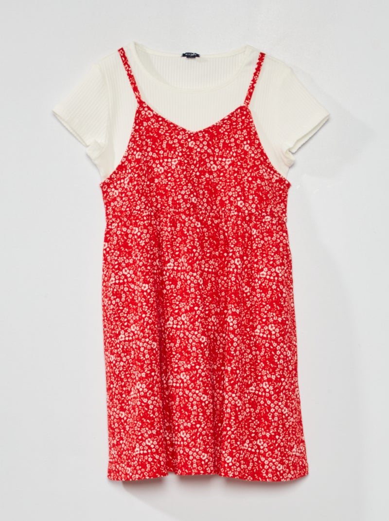Conjunto de vestido + camiseta + coletero - 3 piezas ROJO - Kiabi