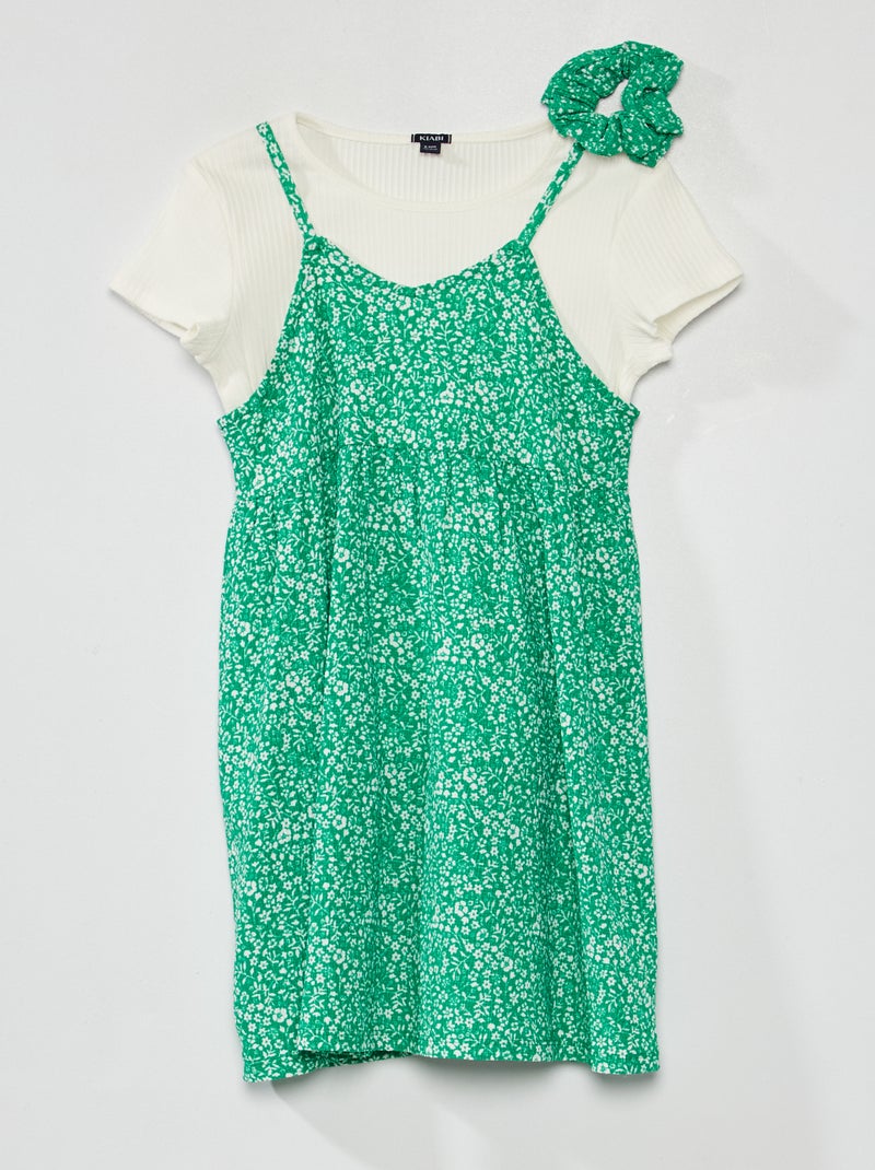 Conjunto de vestido + camiseta + coletero - 3 piezas VERDE - Kiabi