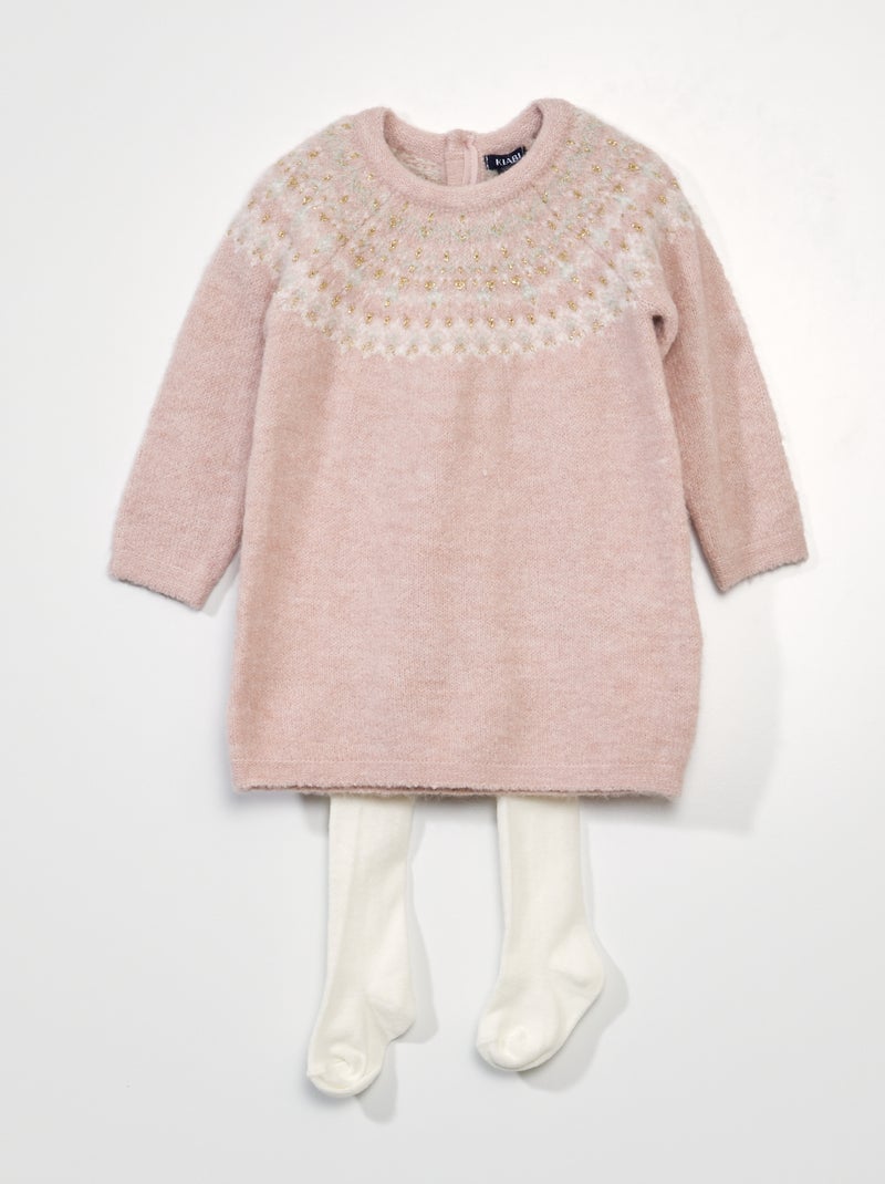 Conjunto de vestido jacquard + leotardos ROSA - Kiabi