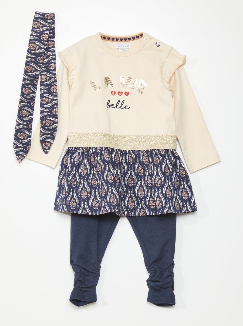 Conjunto de vestido + legging + cinta BEIGE - Kiabi