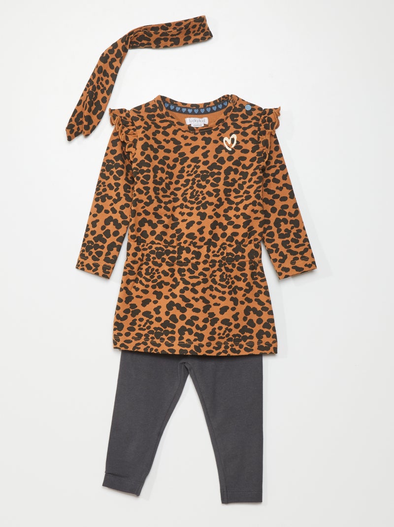 Conjunto de vestido + legging + diadema MARRON - Kiabi