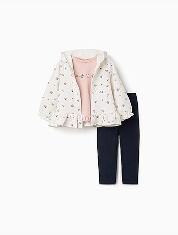 Conjunto deportivo de algodón de 3 piezas con estampado floral