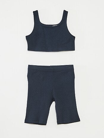 Conjunto deportivo de camiseta sin mangas + Pantalón corto ciclista de canalé - 2 piezas