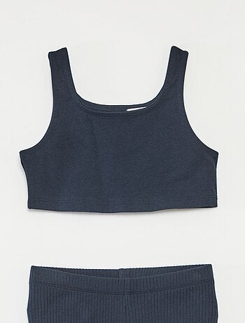 Conjunto deportivo de camiseta sin mangas + Pantalón corto ciclista de canalé - 2 piezas