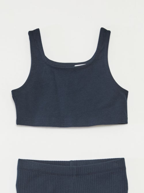 Conjunto deportivo de camiseta sin mangas + Pantalón corto ciclista de canalé - 2 piezas - Kiabi