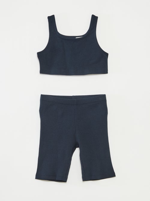 Conjunto deportivo de camiseta sin mangas + short ciclista de canalé - 2 piezas - Kiabi