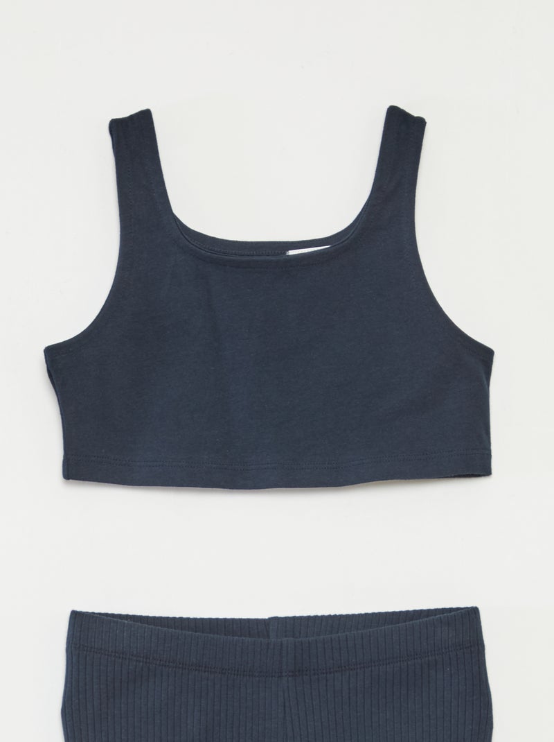 Conjunto deportivo de camiseta sin mangas + short ciclista de canalé - 2 piezas azul - Kiabi