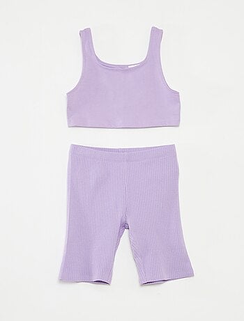 Conjunto deportivo de camiseta sin mangas + short ciclista de canalé - 2 piezas