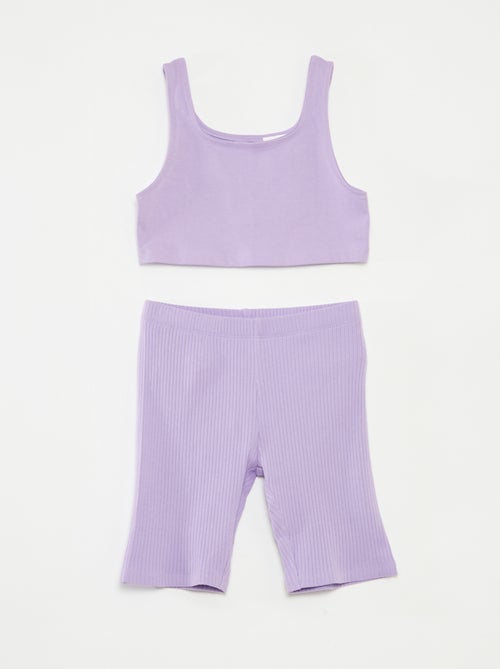 Conjunto deportivo de camiseta sin mangas + short ciclista de canalé - 2 piezas - Kiabi