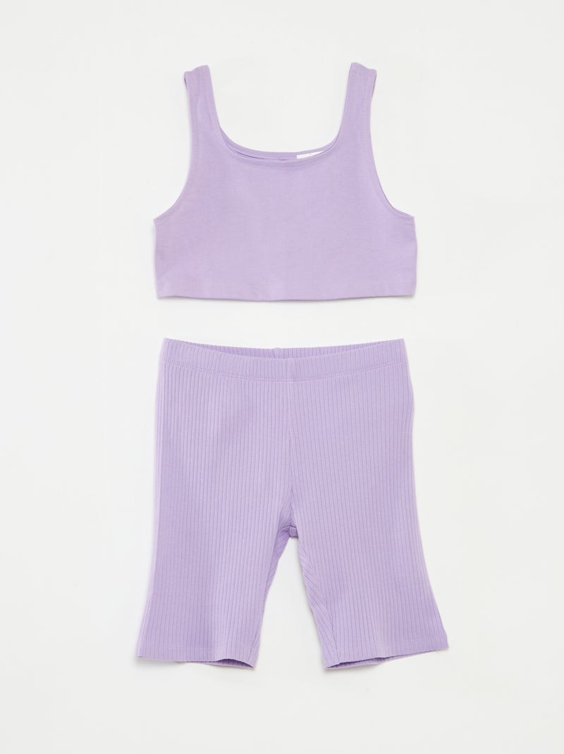 Conjunto deportivo de camiseta sin mangas + short ciclista de canalé - 2 piezas Purpura - Kiabi
