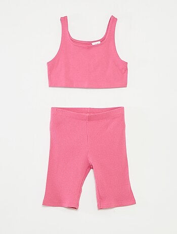 Conjunto deportivo de camiseta sin mangas + short ciclista de canalé - 2 piezas