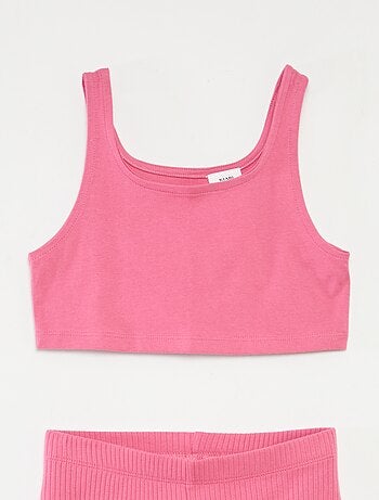 Conjunto deportivo de camiseta sin mangas + short ciclista de canalé - 2 piezas