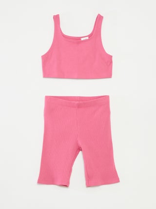 Conjunto deportivo de camiseta sin mangas + short ciclista de canalé - 2 piezas