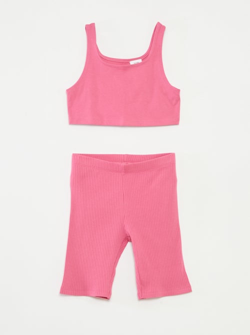 Conjunto deportivo de camiseta sin mangas + short ciclista de canalé - 2 piezas - Kiabi
