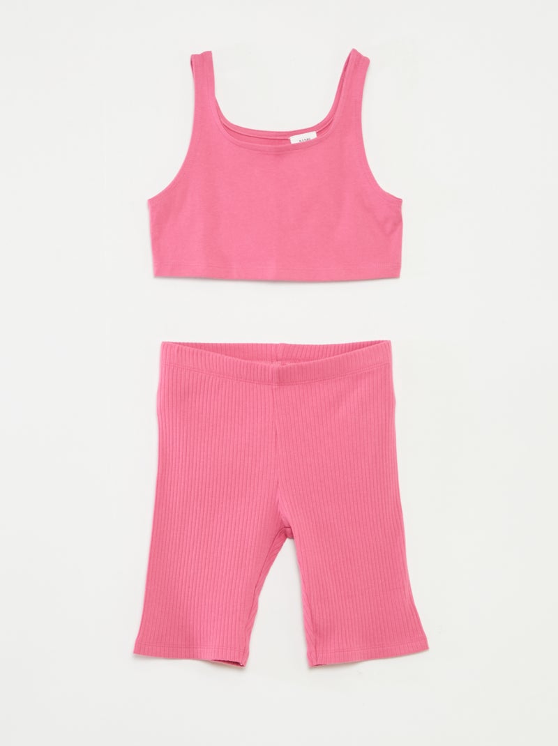 Conjunto deportivo de camiseta sin mangas + short ciclista de canalé - 2 piezas Rosa - Kiabi