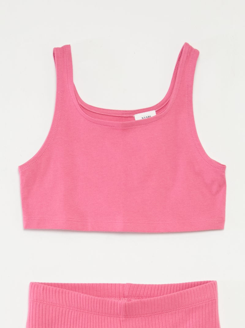 Conjunto deportivo de camiseta sin mangas + short ciclista de canalé - 2 piezas Rosa - Kiabi