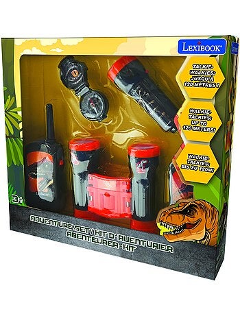 Conjunto dinosaur aventura con walkie talkies de hasta 120 m, prismáticos y brújula