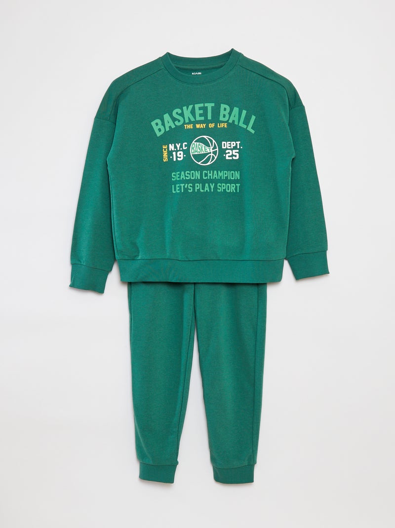 Conjunto estampado con sudadera + pantalón de chándal - 2 piezas VERDE - Kiabi