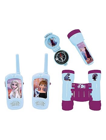 conjunto Frozen aventura con walkie talkies de hasta 120 m, prismáticos y brújula