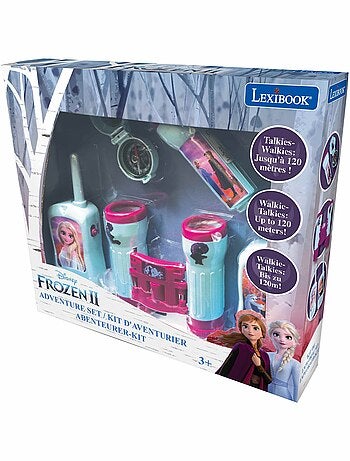 conjunto Frozen aventura con walkie talkies de hasta 120 m, prismáticos y brújula