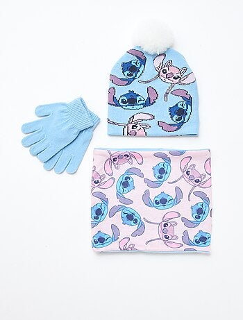 Conjunto gorro + braga de cuello + guantes 'Stitch & Angel' - 3 piezas