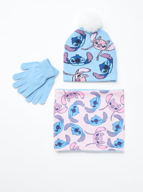 Conjunto gorro + braga de cuello + guantes 'Stitch & Angel' - 3 piezas - Kiabi
