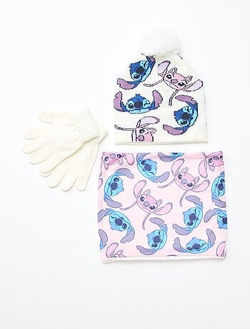 Conjunto gorro + braga de cuello + guantes 'Stitch & Angel' - 3 piezas
