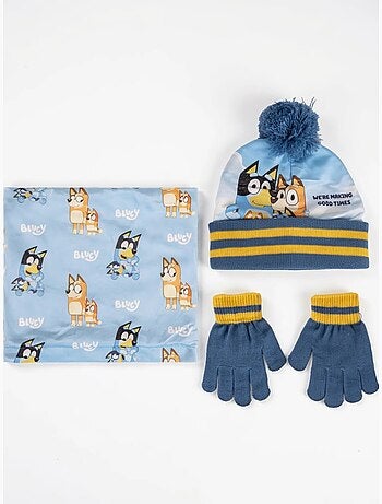 Conjunto gorro con pompón, guantes y bufanda tubular bluey bbc studios