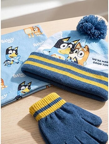Conjunto gorro con pompón, guantes y bufanda tubular bluey bbc studios